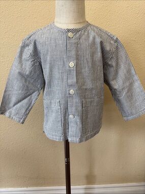 Arket Cotton Button Down Long Sleeve Blue & White Stripe Shirt Size 18-24 Months